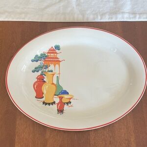 Homer Laughlin 11” platter in Chinese Pagoda rare pattern EUC vintage